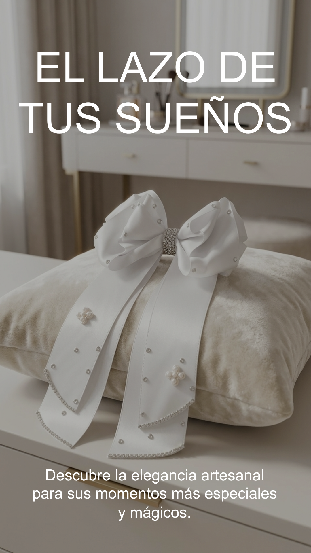 Lazo Elegante de Satén Blanco con Cristales y Pedrería