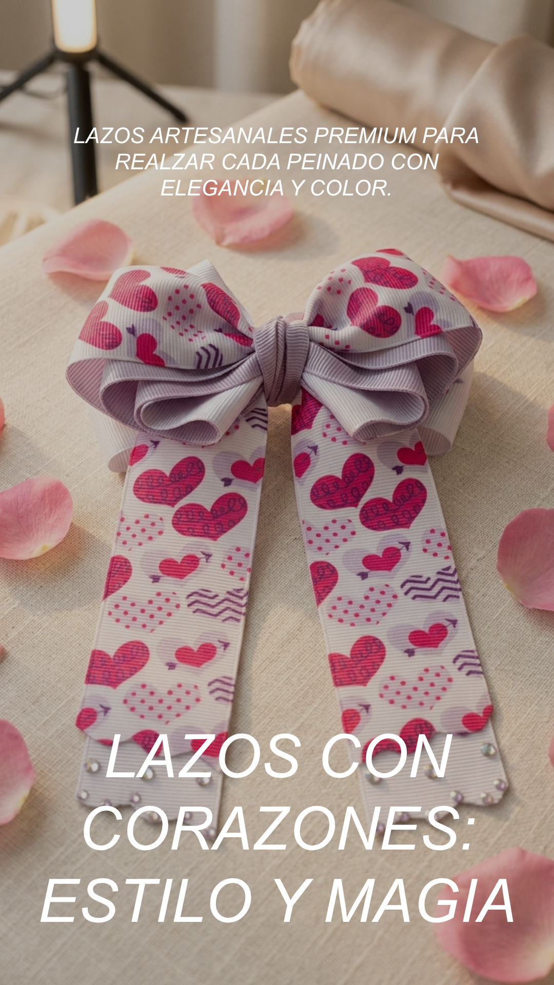 Lazo Coquette Estampado de Corazones con Pedrería